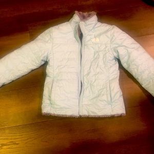 North Face reversible fleece/puffer winter zip coat, girls sz L